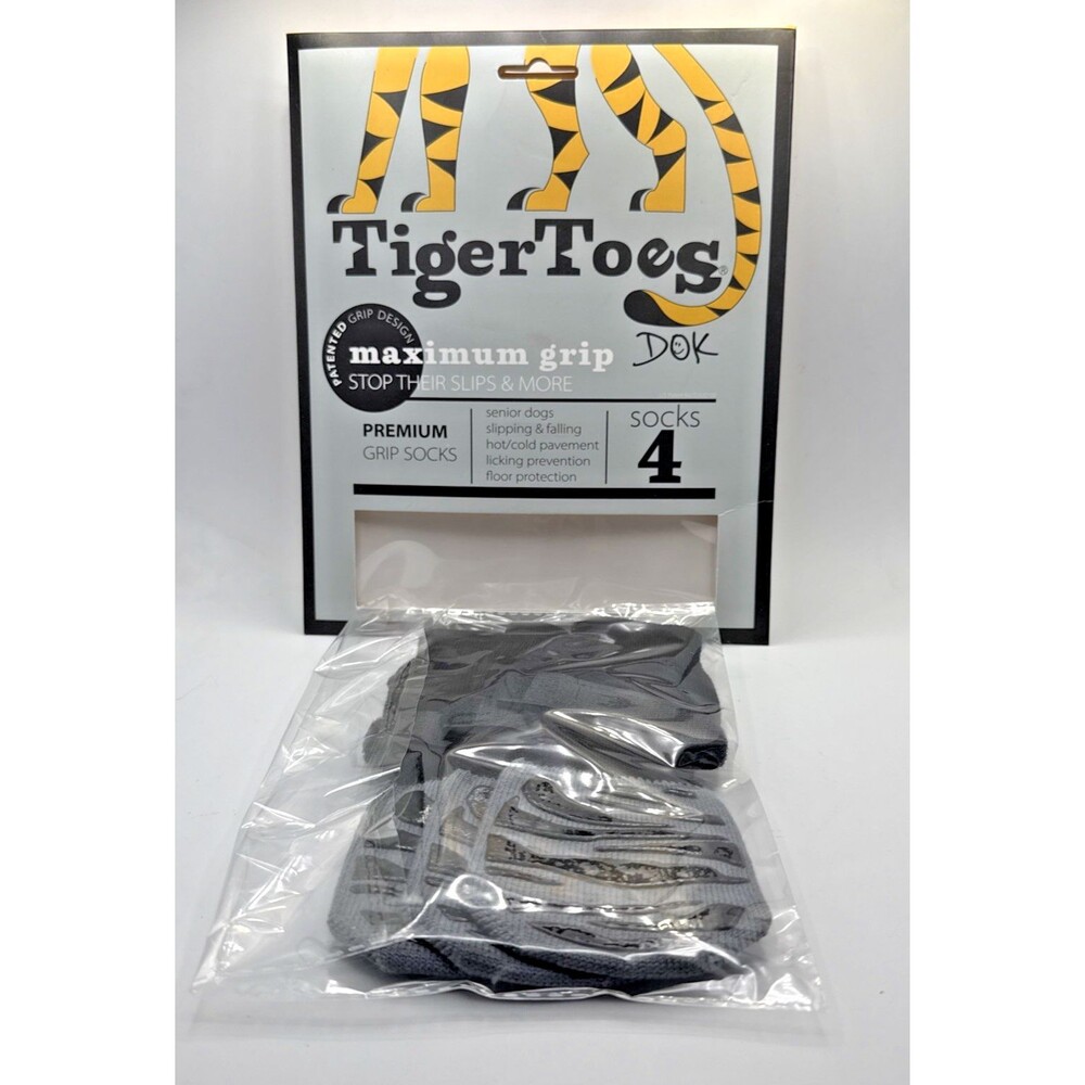 DOK Tiger Toes Grip Dog Socks Premium Gray/black  Size Large